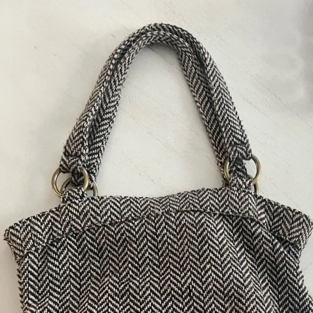 Sisley Purse Wool Blend Handbag Herringbone Chevron Blend fabric Shoulder strap